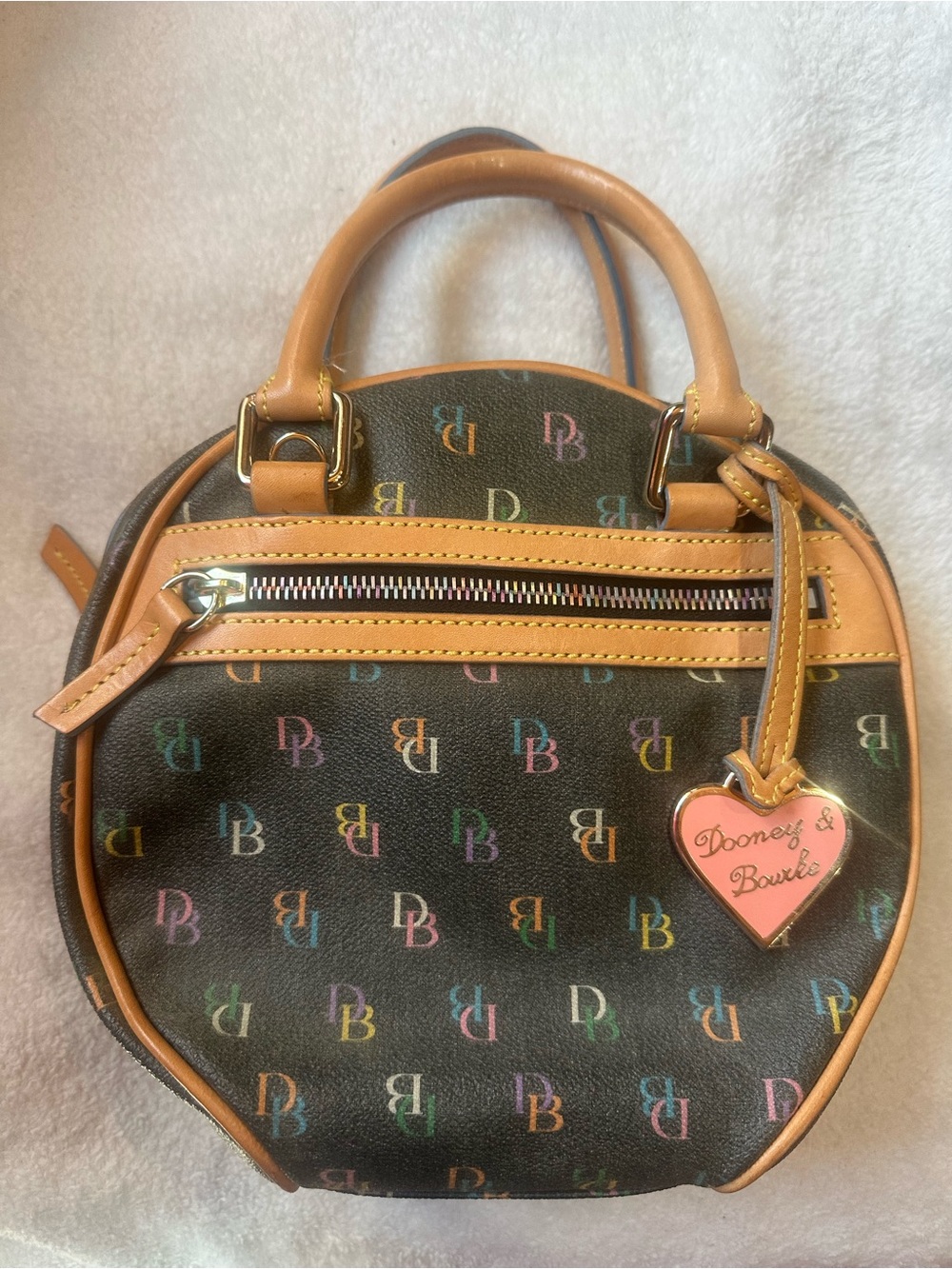 Vintage Dooney & Bourke Black Multicolor DB Logo Mini Satchel with Tan Trim - Picture 6 of 16